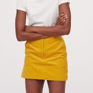 H&M Trend Cotton Corduroy Skirt in Yellow